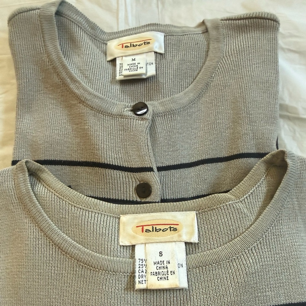 Talbots Khaki/Black Striped Cardigan Set